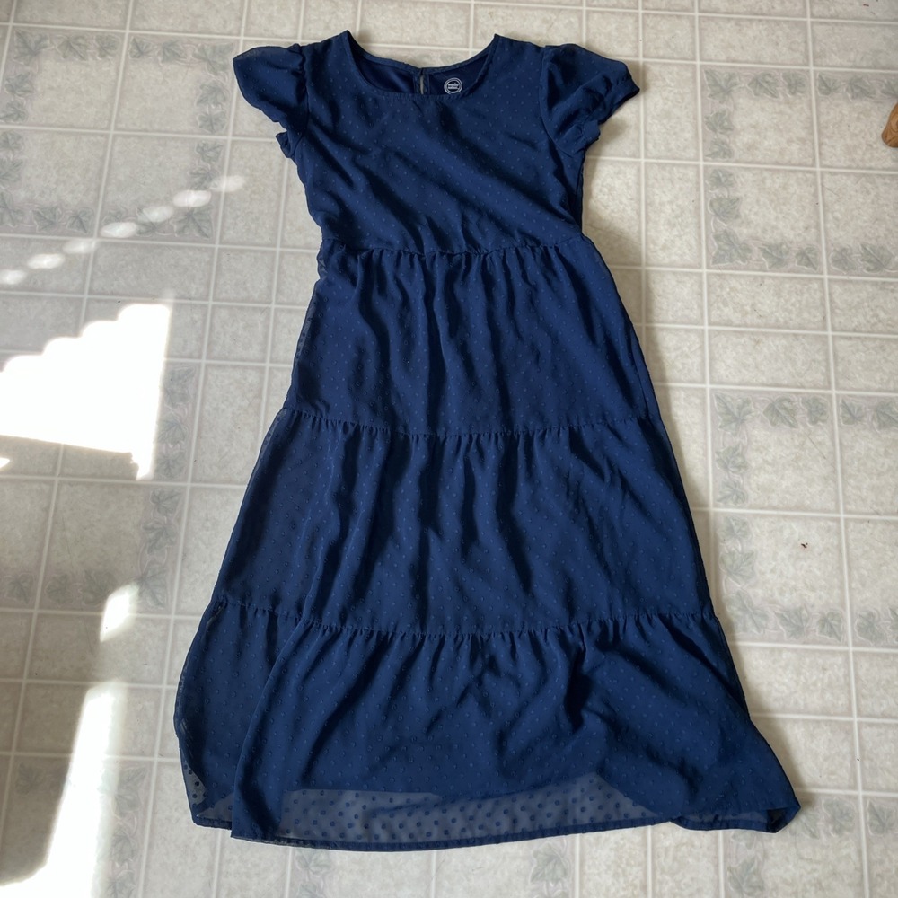 Wonder Nation large 10-12 + Chiffon Polka Dot Short Sleeve Tiered Ruffled Dress